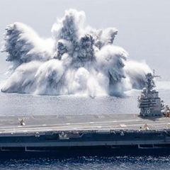 USS Gerald R. Ford beim "Full Ship Shock Trail" vor der Küste Floridas
