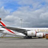 Emirates Airbus A380 in Hamburg Finkenwerder