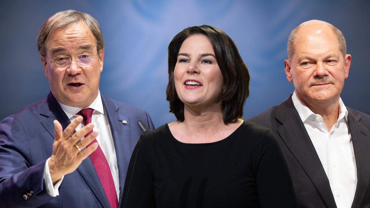 Scholz, Laschet und Baerbock: Dreikampf: Olaf Scholz (rechts), Annalena Baerbock und Armin Laschet kämpfen um den Einzug ins Kanzleramt Dreikampf: Olaf Scholz (rechts), Annalena Baerbock und Armin Laschet kämpfen um den Einzug ins Kanzleramt