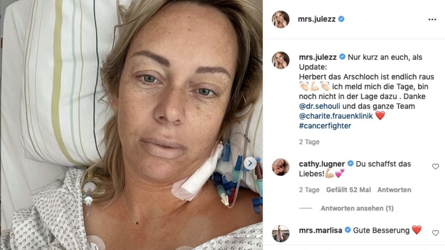 Julia Holz nach der OP im Krankenhaus