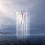 Der Turm der 99 Inseln schwebt über der Bucht.