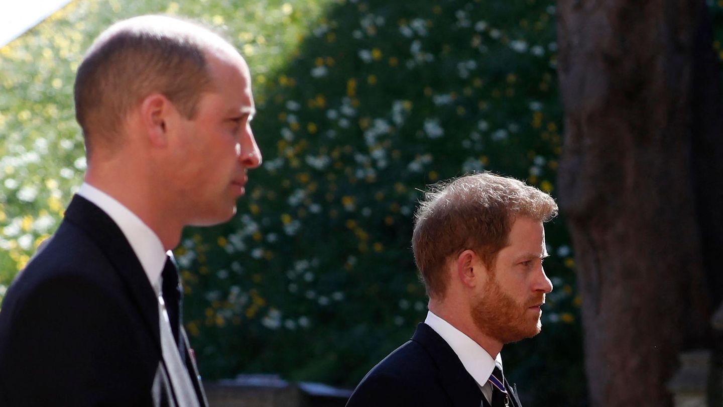 Prinz William und sein Bruder Harry bei der Trauerfeier für Prinz Philip