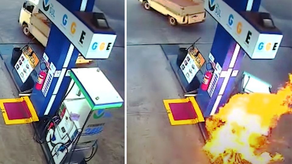 Unfall an Tankstelle Risiko Zapfsäule: Autofahrer vergisst beim Tanken Zapfpistole im Wagen