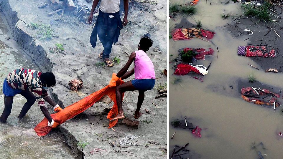 In India, the monsoon rains uncover the makeshift graves on the banks of the Ganges