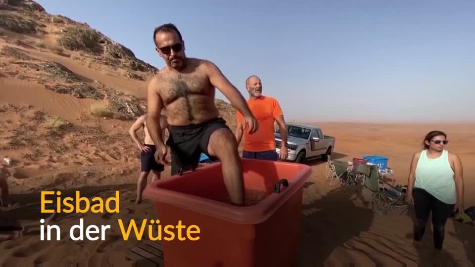 Video: Da stockt der Atem: Eisbad in der Wüste
