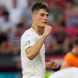 Tschechiens Stürmer Patrik Schick reagiert beim Achtelfinale gegen die Niederlanden