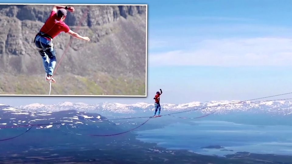 Schweden: 600 Meter Höhe: Vier Deutsche knacken neuen Slackline-Weltrekord