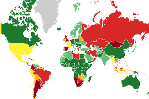 Die Grafik zeigt die Lage der Corona-Inzidenzen weltweit 