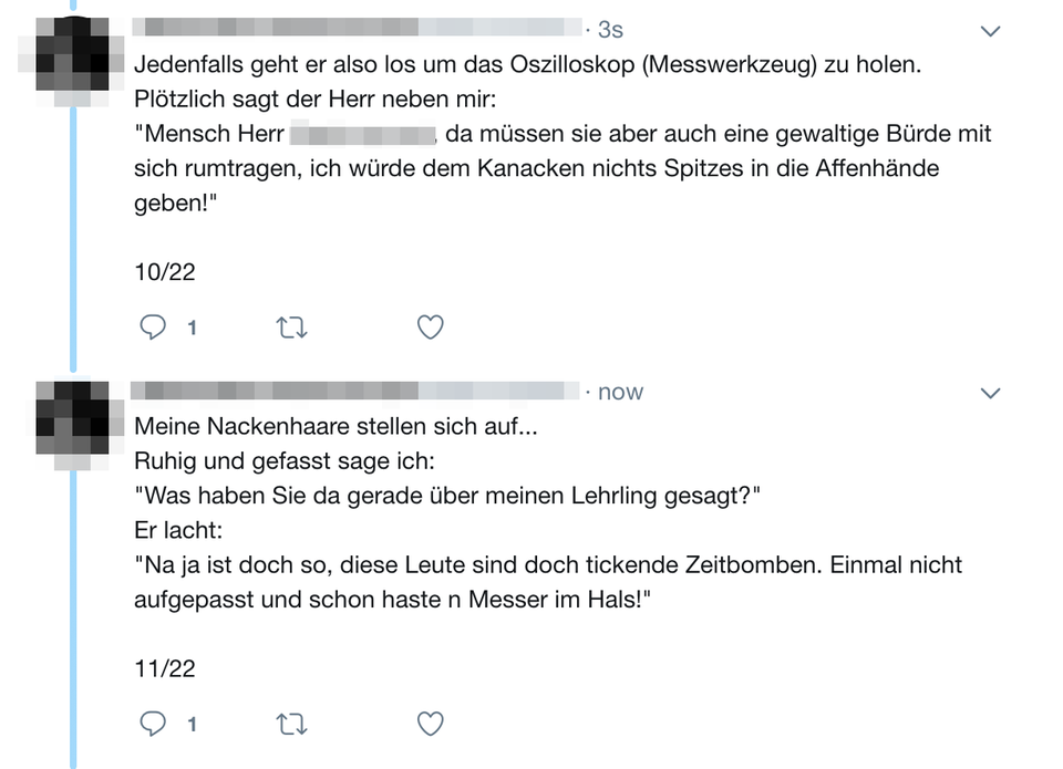 Two of the tweets the auto mechanic wrote