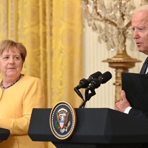 Joe Biden und Angela Merkel nach einem Treffen in Washington