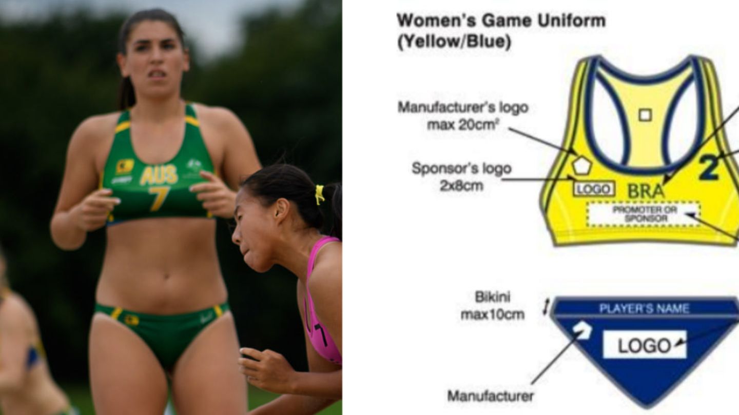 Eine Beach-Handball-Spielerin und die offiziellen Kleidungsvorschriften