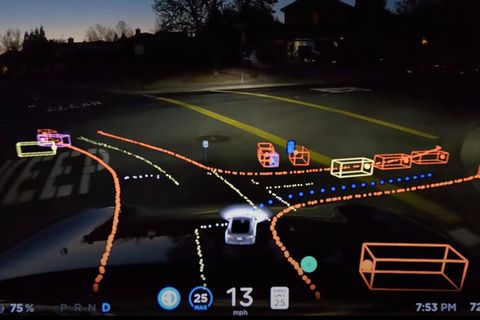 Tesla Self-Driving-Modus in einem Demonstrations-Video