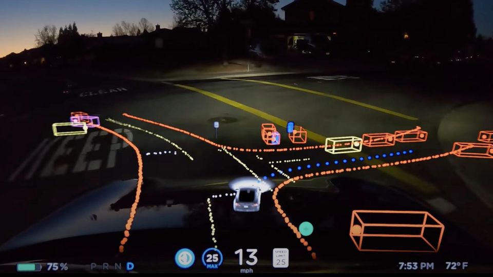 Tesla Self-Driving-Modus in einem Demonstrations-Video