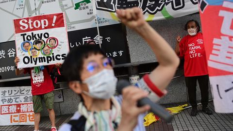 Protest gegen die Ausrichtung von Olympia in Tokio