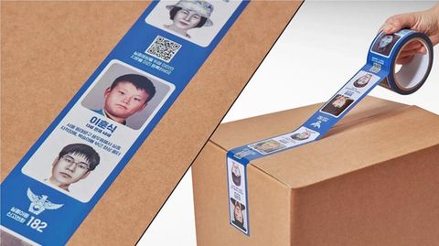 Das südkoreanische Paketband mit Bildern vermisster Kinder