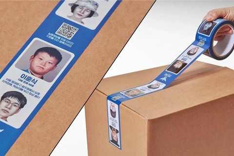 Das südkoreanische Paketband mit Bildern vermisster Kinder