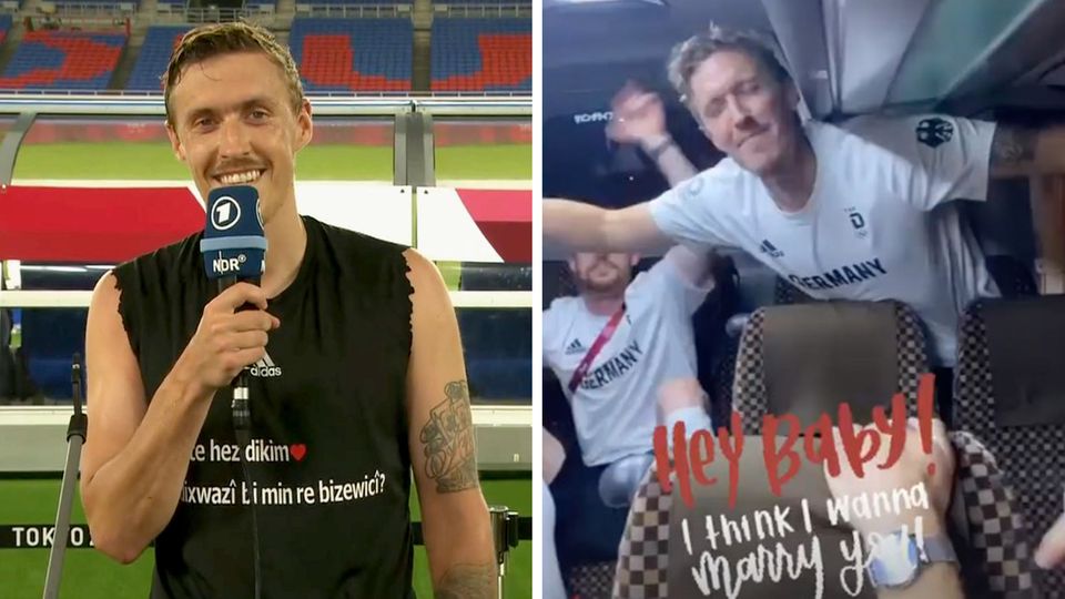 Max Kruse celebrates his girlfriend's yes word with his teammates.