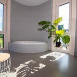 Im Badezimmer des ersten 3D Druckhauses sieht man eine in die Wand eingelassene Badewanne.