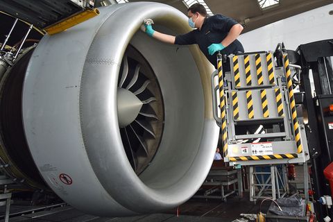 Triebwerke einer Boeing 747-8 der Lufthansa