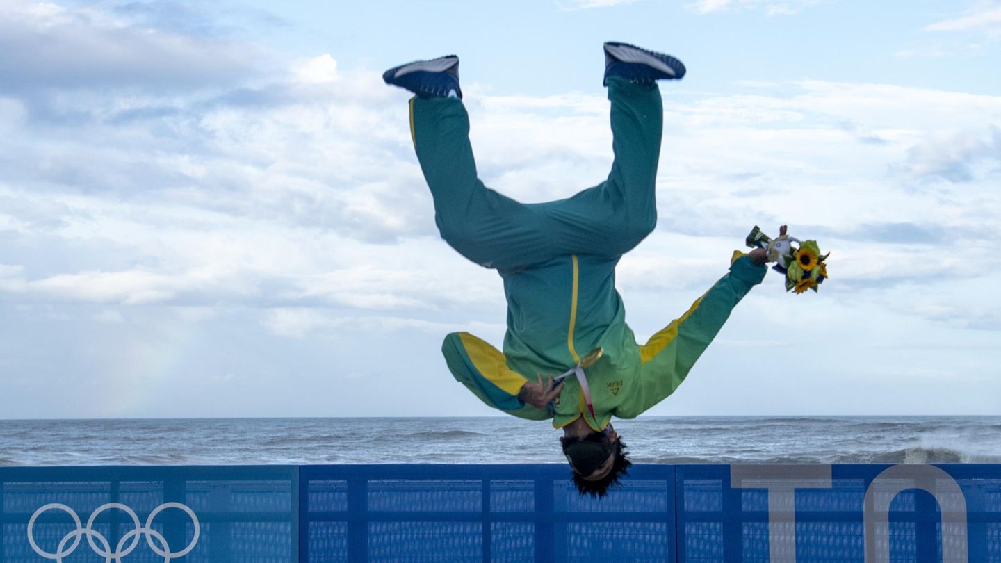 Einen Freudensprung macht der brasilianische Olympionike Italo Ferreira