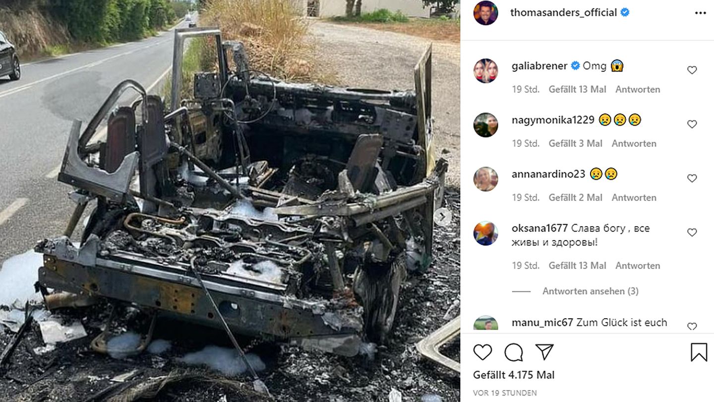Das Fahrzeug von Thomas Anders ist völlig ausgebrannt