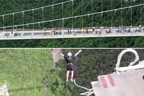 Verrückter Nervenkitzel: Wer traut sich den Bungee-Jump von Chinas höchster Glasboden-Brücke zu?