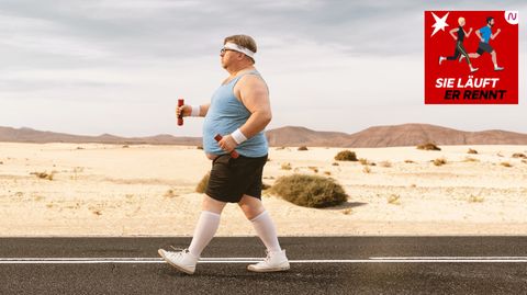 Ein dicker Mann treibt Sport