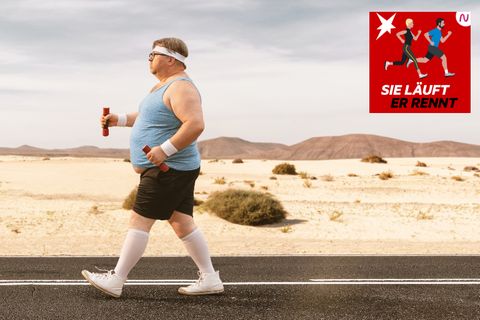 Ein dicker Mann treibt Sport