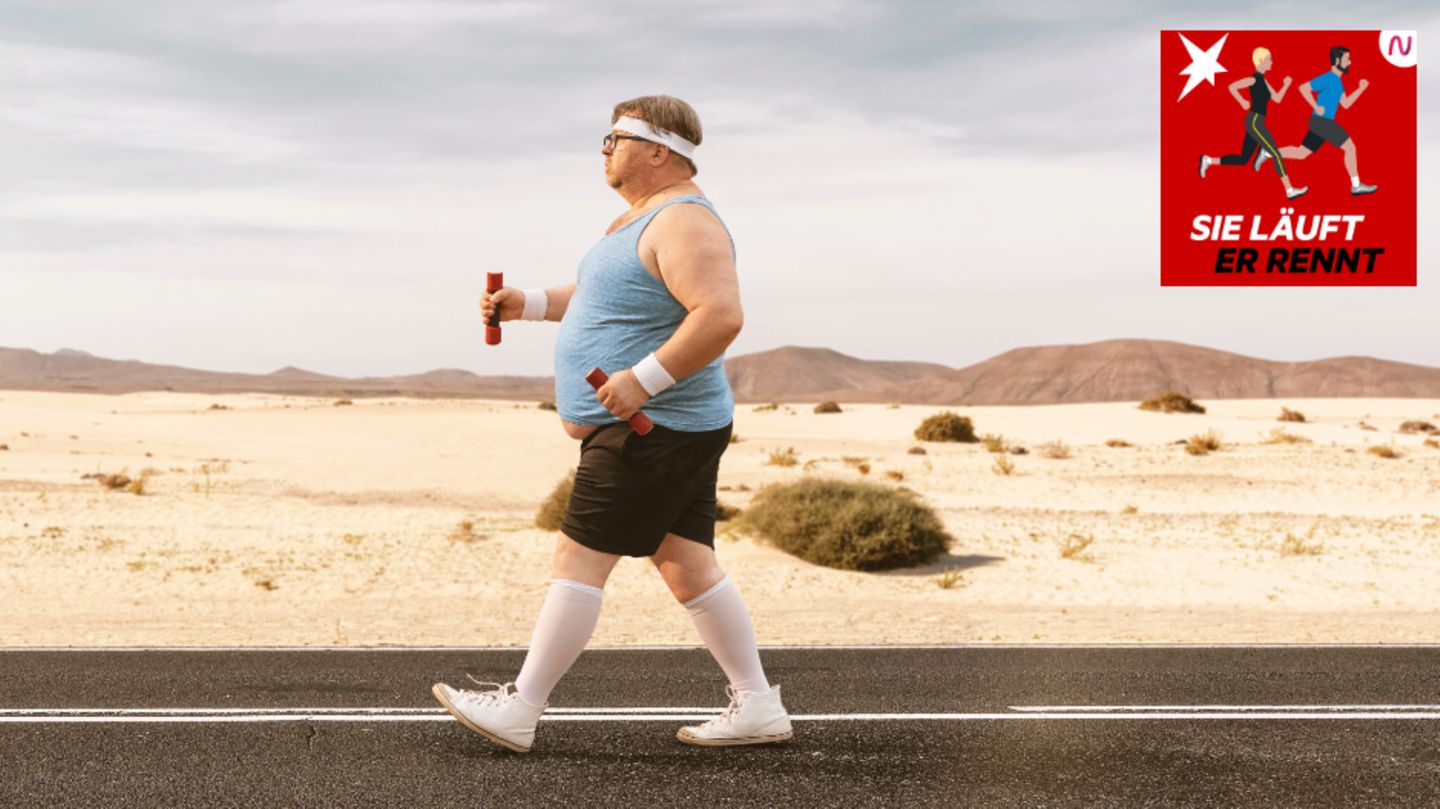 Ein dicker Mann treibt Sport