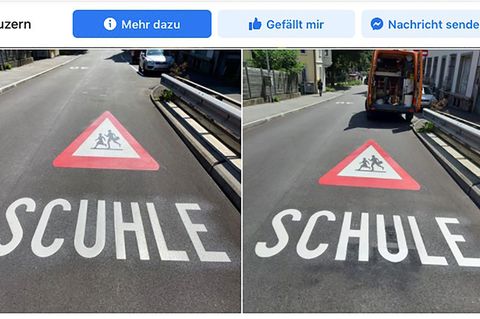 Die falsche und die richtige "Schule"-Markierung in Luzern