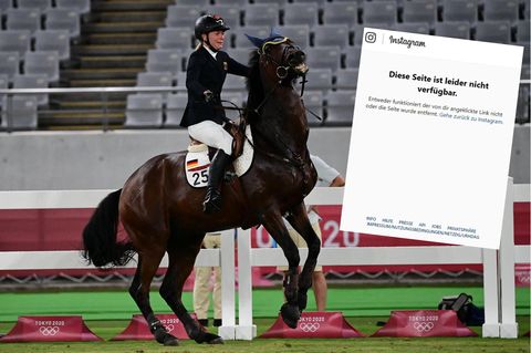 Annika Schleu auf "Saint Boy" während des Modernen Fünfkampfes bei den Olympischen Spielen 2021 in Tokio