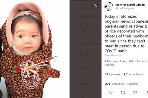 Frischgebackene Eltern aus Japan schicken Verwandten Resissäcke, die aussehen wie ihr Baby 