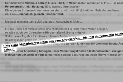 "Bitte keine Mieterinteressenten aus dem Afro-Bereich": Makler schaltet rassistische Wohnungsanzeige