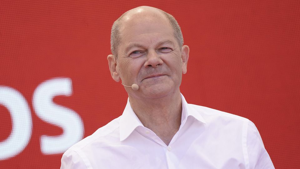 SPD-Kanzlerkandidat Olaf Scholz bei einem Wahlkampfauftritt in Bochum