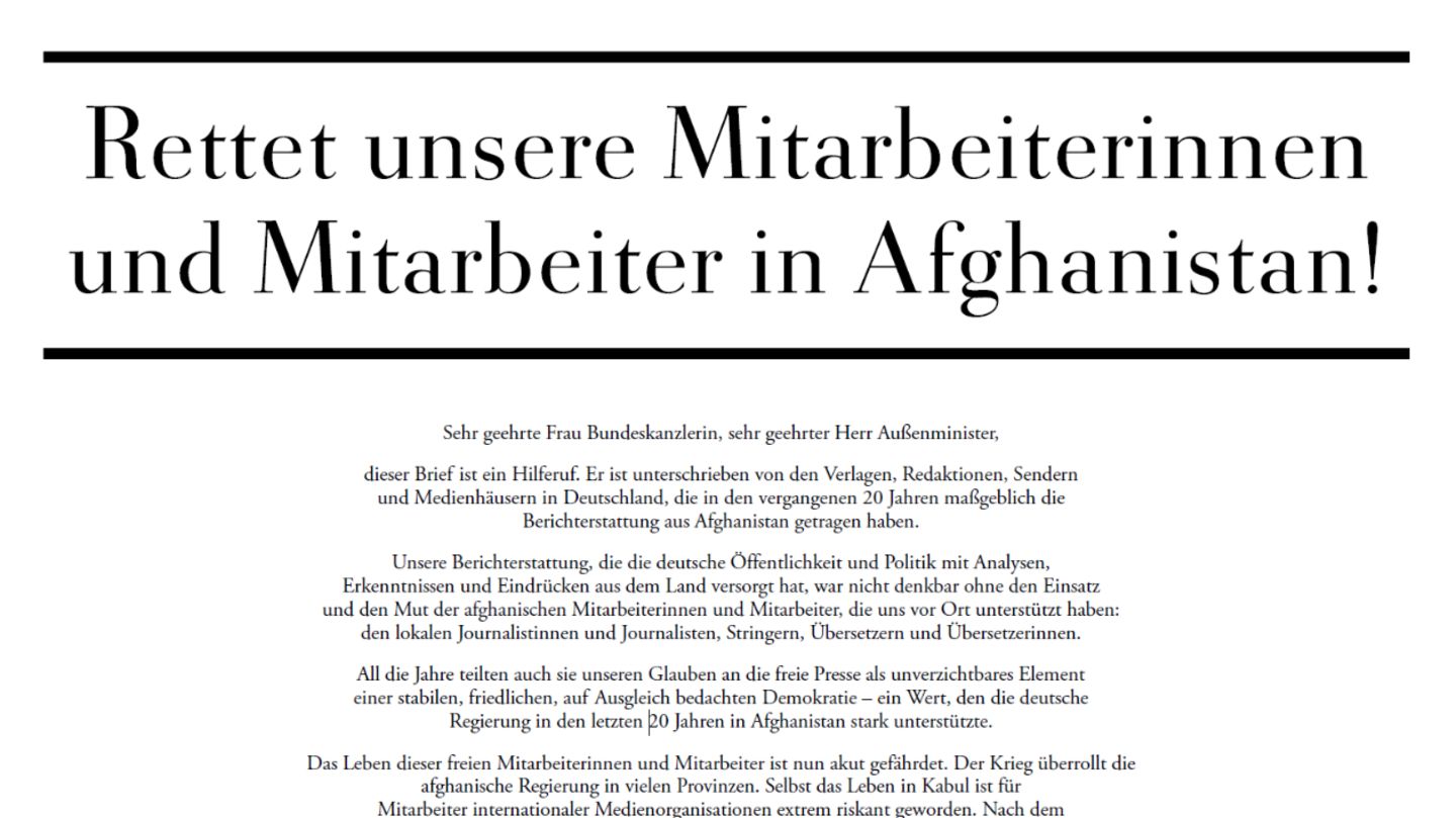 Afghanistan: The media urge the federal government to act