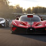 Zwei Bugatti Bolide auf der Rennstrecke
