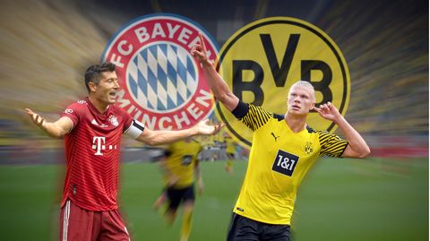 Bayern Stürmer Robert Lewandowski und Borussia Dortmund Stürmer Erwin Haarland.
