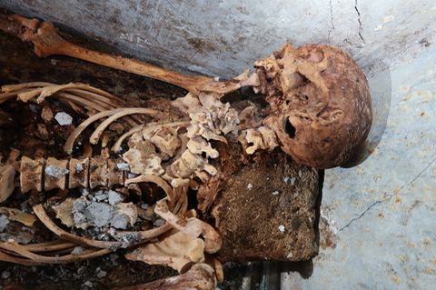 Mumifizierte Überreste von Marcus Venerius Secundio, einem früheren Sklaven, der nach seiner Freilassung zu Reichtum und damit zu gesellschaftlichem Rang gelangt war.
