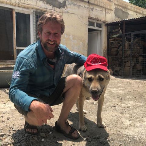 Marine-Soldat Paul Farthing mit einem seiner Hunde