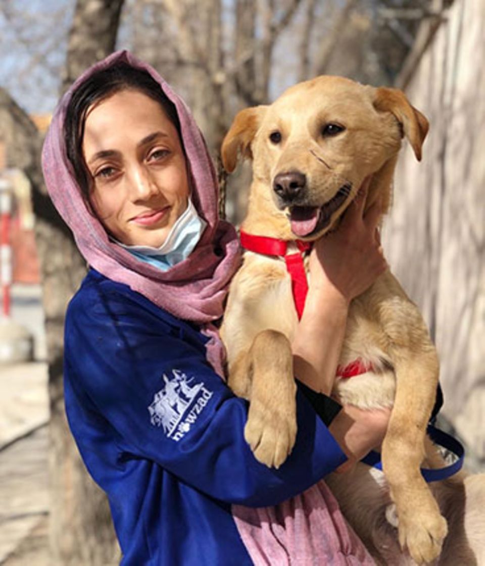 Eine Frau mit einem der Nowzad-Hunde. Die Tierschutz-Organisation rettete tausende Tiere und bildete die ersten Tierärztinnen des Landes aus.
