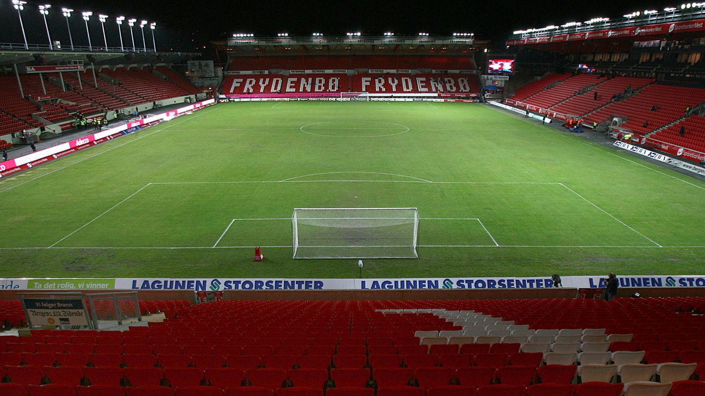 The empty stadium of the Norwegian first division club Brann Bergen.