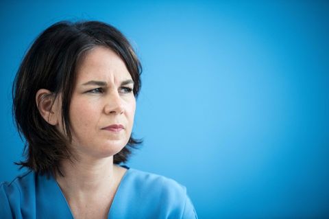 Die Kanzlerkandidatin Annalena Baerbock bei einer Pressekonferenz