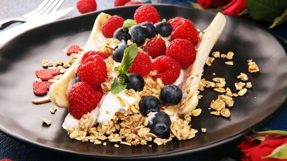 Rezept Bananen-Split Frühstück.
