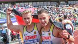 Johannes Floors (l.) und Felix Streng, Leichtathletik Sprint und Weitsprung. Behinderung: Amputation untere Extremität beidseitig und Fehlen des rechten Unterschenkels. Beide sind heiße Medaillenkandidaten im Sprint und im Weitsprung.
