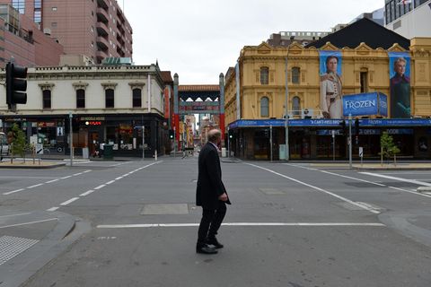 Eine leere Straße in der australischen Metropole Melbourne
