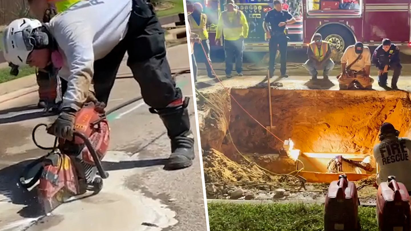 Rettung in Texas: Zwei Tage lautes Bellen: Feuerwehr gräbt ganze Straße auf – und befreit Hund aus Kanalisation
