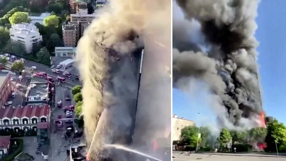 Mailand: 20-stöckiges Wohnhaus steht lichterloh in Flammen Mailand: 20-stöckiges Wohnhaus steht lichterloh in Flammen