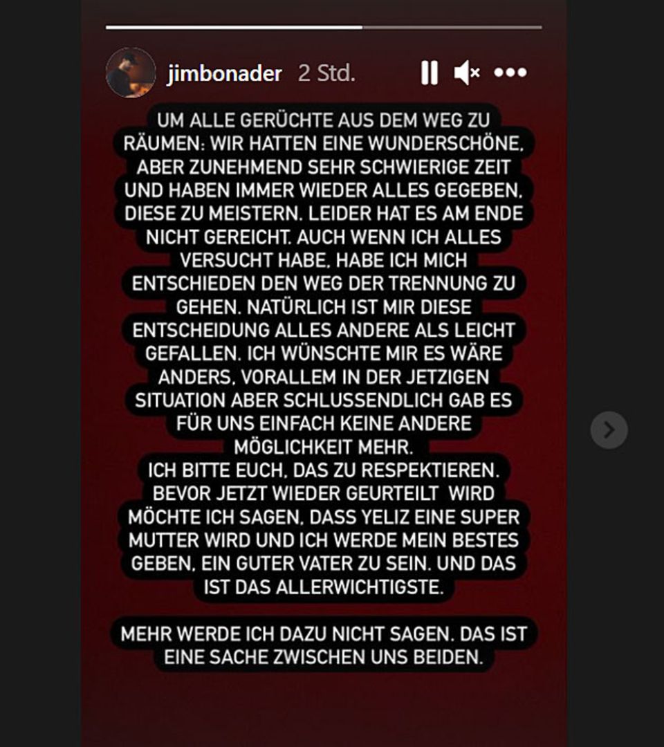 Jimi Blue Ochsenknecht verkündet die Trennung von Yeliz Koc Instagram-Beitrag von Jimi Blue Ochsenknecht