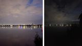 Die bessere Lichterfassung gegenüber der Ultraweitwinkelkamera (F2,2-Blende, 1,12 µm Pixelgröße) ist bei dieser Aufnahme der Hamburger Innenstadt von der anderen Seite der Alster sehr gut zu sehen. Die Hauptkamera (links) fängt erheblich mehr Details ein, hellt das Bild aber übernatürlich stark auf. 