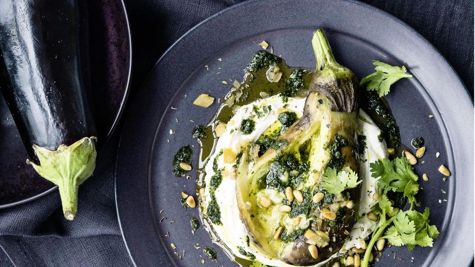 Roasted eggplant with labneh and coriander oil